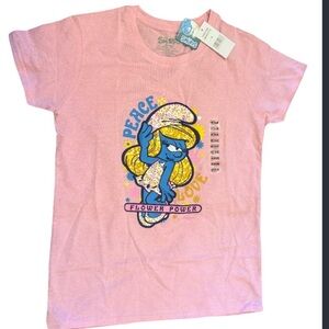 NEW, THE SMURFS PEACE,LOVE,FLOWER‎ POWER Graphic JUNIOR TEE, SIZE MEDIUM